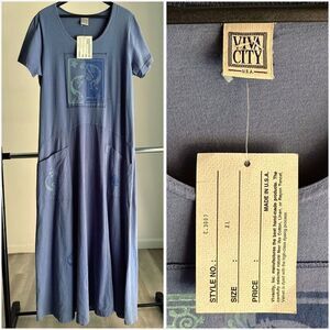 Viva City USA Blue Short Sleeve Maxi Dress Size XL Made in USA